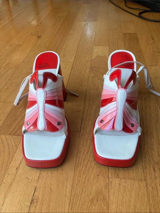 Jeffrey Campbell Shoes - Jeffrey Campbell Pink & Red Patent Leather Monarch Butterfly Sandals